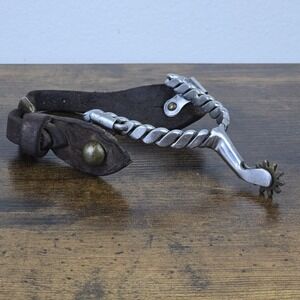 Vintage Western Cowboy Spur Korea Twisted Shank Leather Strap Rodeo